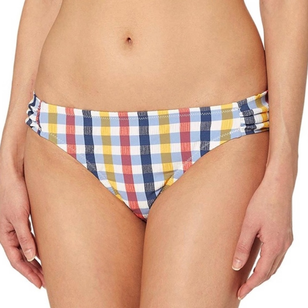 Jessica Simpson gingham plaid Side Shirred Hipster Swim Bottoms sz XL